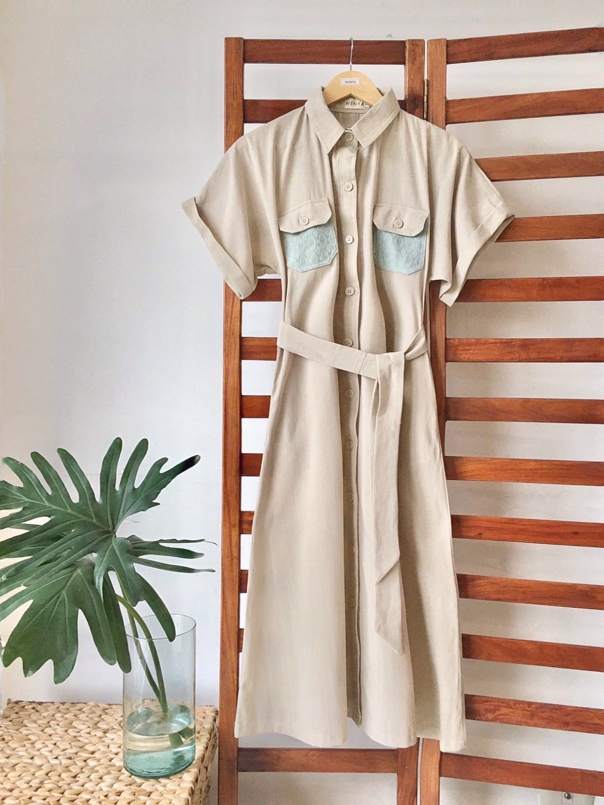 Lana Dress in Oat with Sage Pocket Habol Negrense | Wenya PH